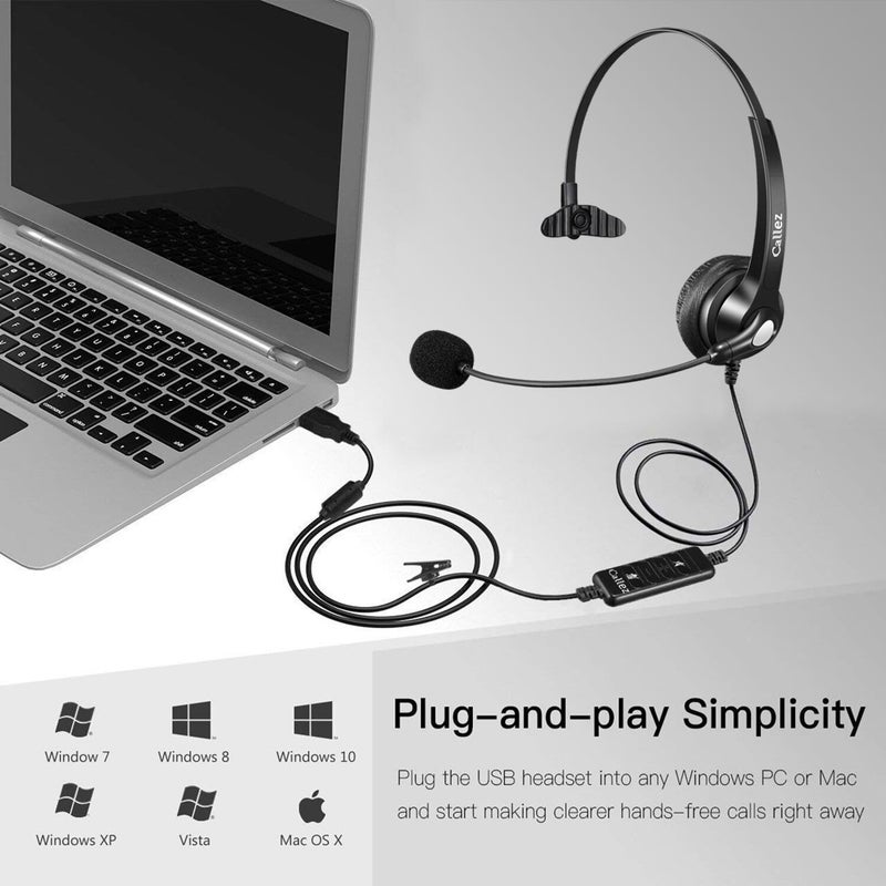 Callez USB Headset with Microphone Noise Cancelling & Audio Controls, Wideband Computer Headphones for Business UC Skype Lync Softphone Call Center Office, Clearer Voice, Super Light, Ultra Comfort - Image 5